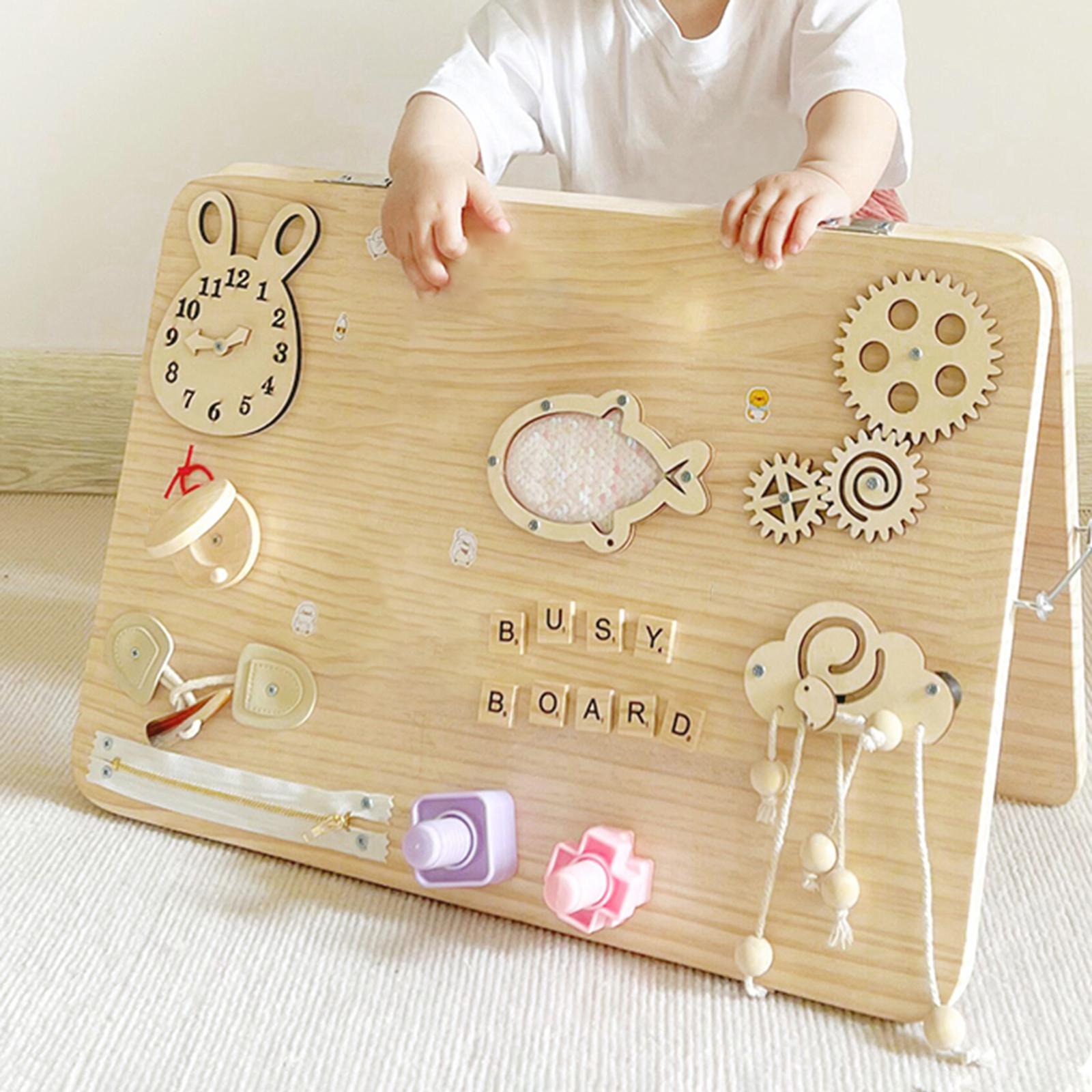 Montessori Wooden Busy Board Toddler - لوحة مونتيسوري خشبية للأنشطة الحسية، لعبة