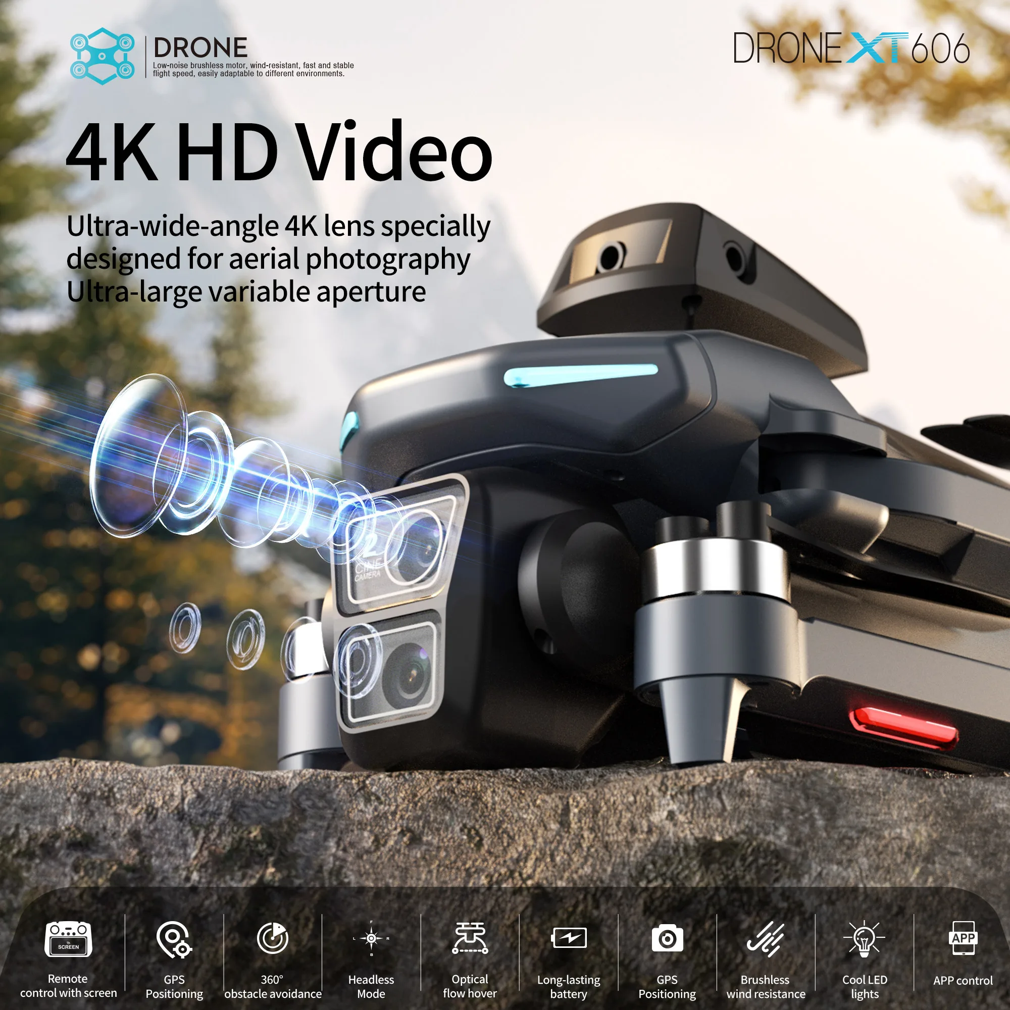 طائرة بدون طيار XT606 الأصلية  - مراجعة Fpv Brushless Rc Drone 4K وسعره