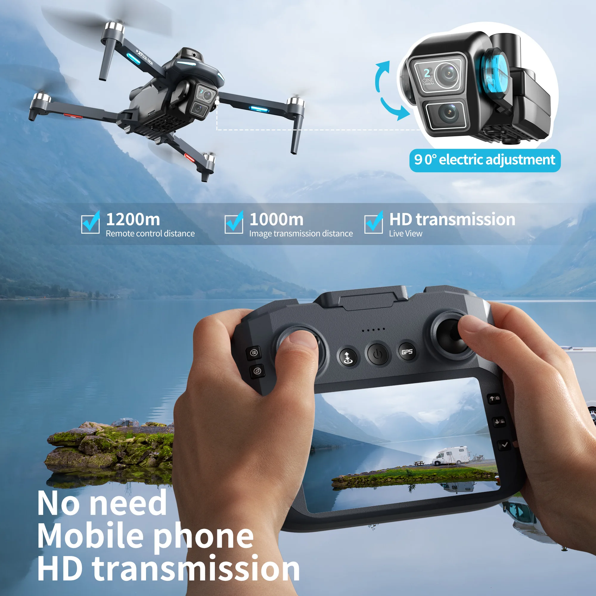 طائرة بدون طيار XT606 الأصلية  - مراجعة Fpv Brushless Rc Drone 4K وسعره