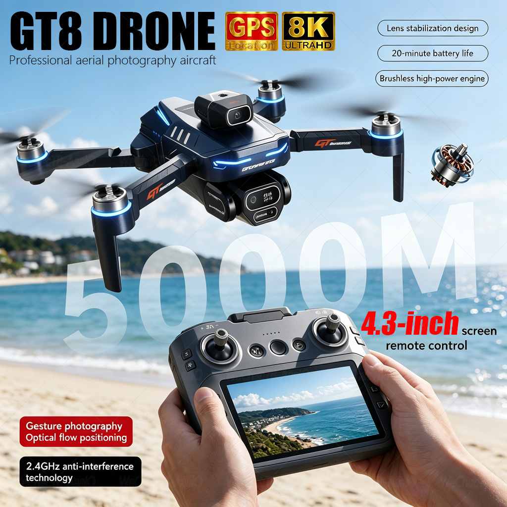 طائرة بدون طيار GT8 HD الجديدة - مراجعة Fpv Brushless Rc Drone 4K وسعره